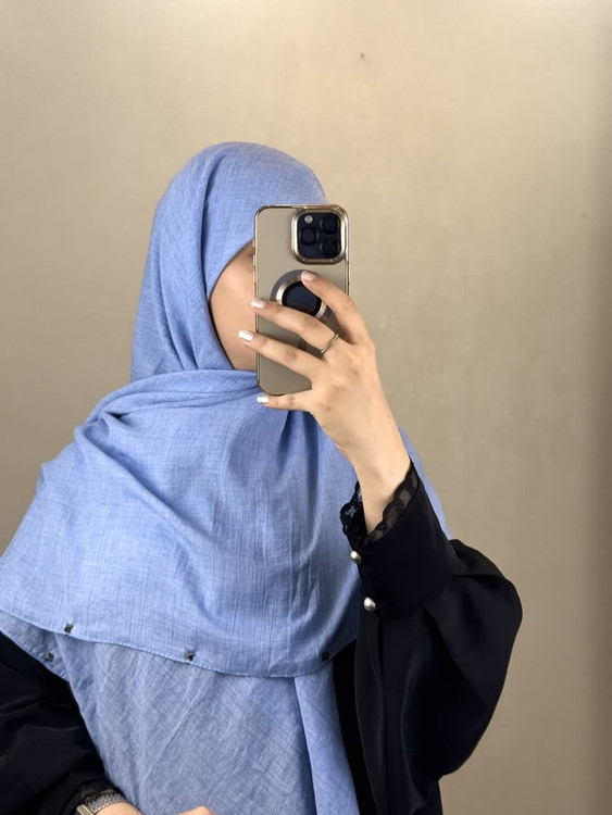 روسری نخی سنگشور و دور پانچی رنگ آبی جین