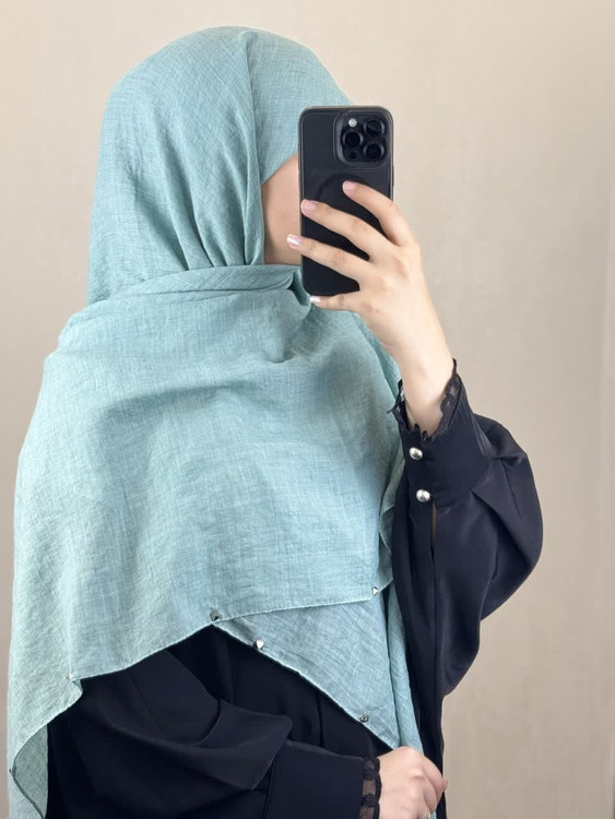 روسری نخی سنگشور و دور پانچی رنگ سبز تیفانی