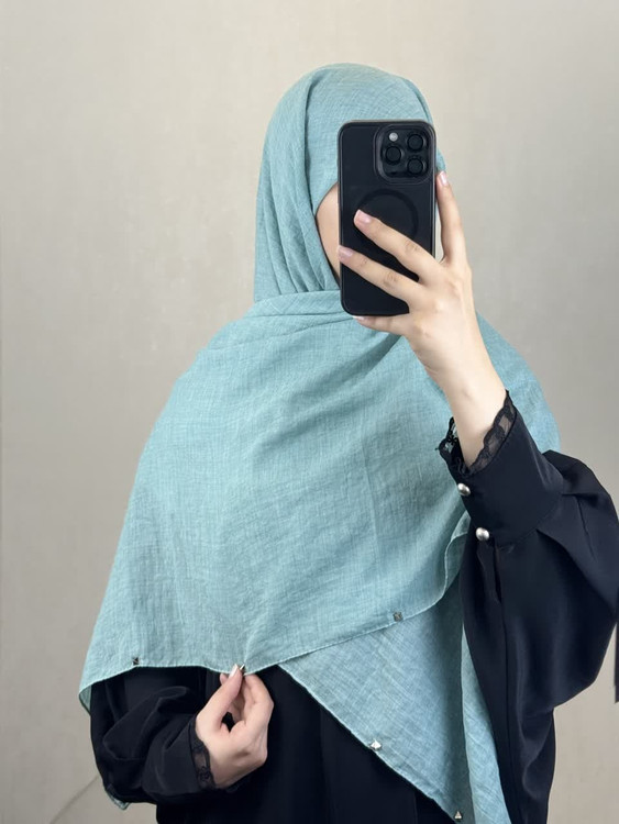 روسری نخی سنگشور و دور پانچی رنگ سبز تیفانی