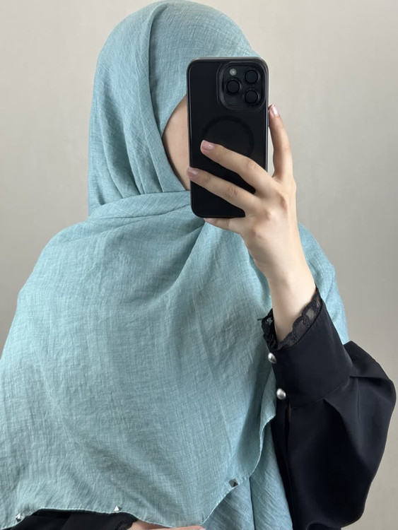 روسری نخی سنگشور و دور پانچی رنگ سبز تیفانی