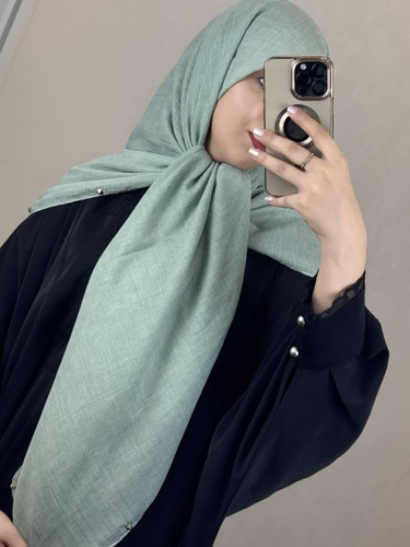 روسری نخی سنگشور و دور پانچی رنگ سبز ماچا