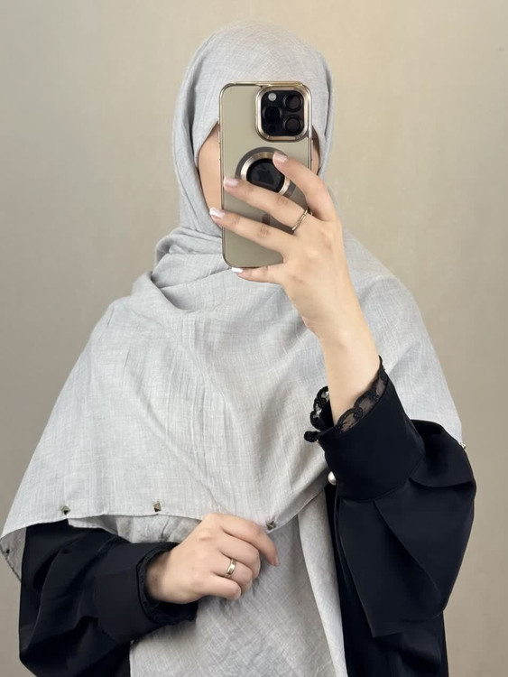 روسری نخی سنگشور و دور پانچی رنگ طوسی روشن