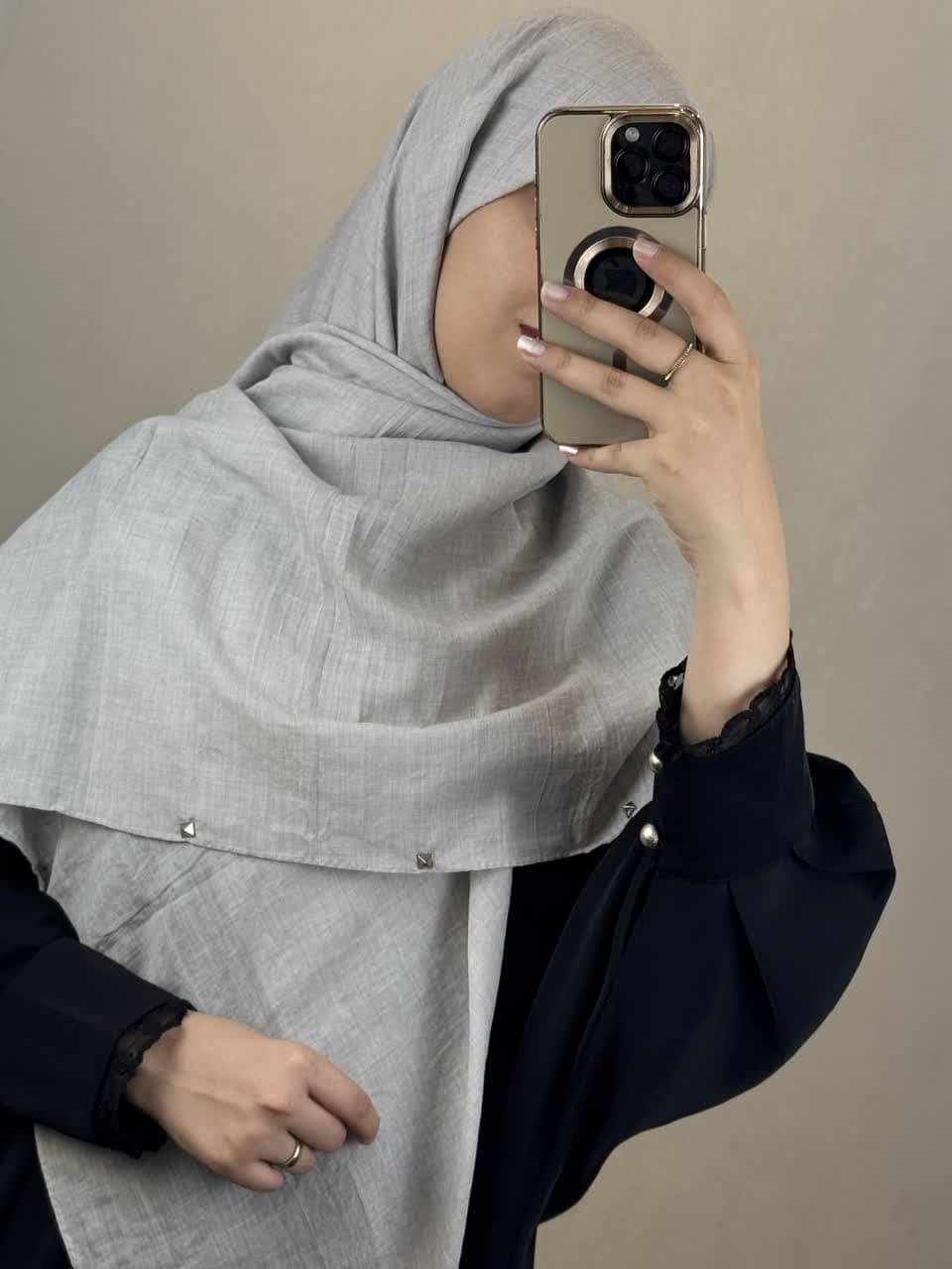روسری نخی سنگشور و دور پانچی رنگ طوسی روشن