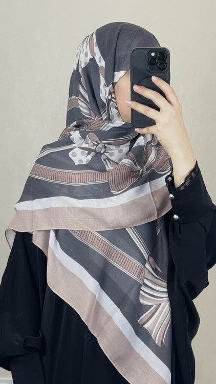 روسری نخی طرح پاپیونی طوسی