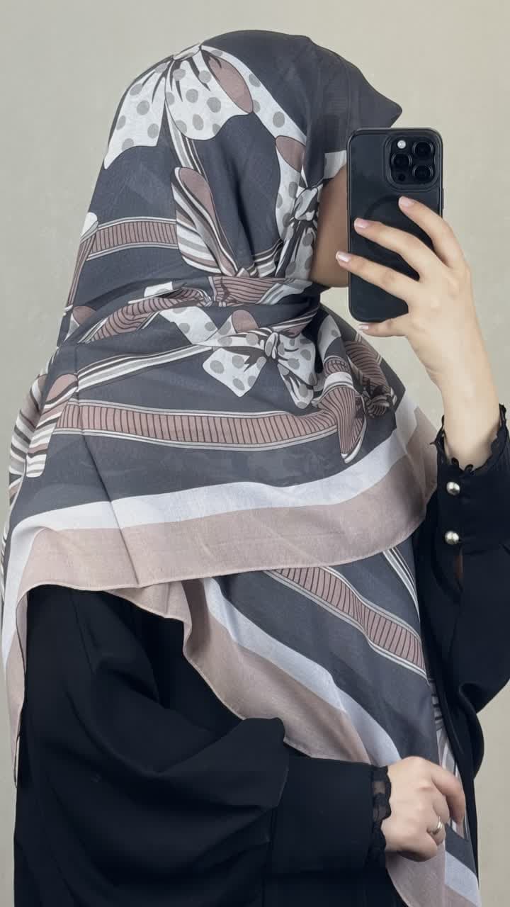 روسری نخی طرح پاپیونی طوسی