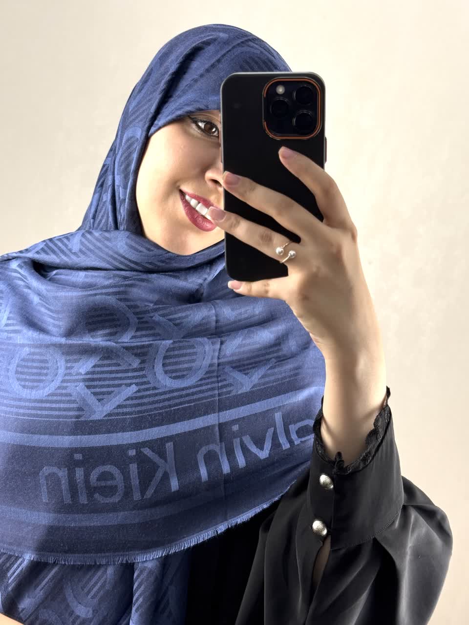 روسری ابریشم ژاکارد CK رنگ آبی سرمه ای