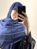 روسری ابریشم ژاکارد CK رنگ آبی سرمه ای