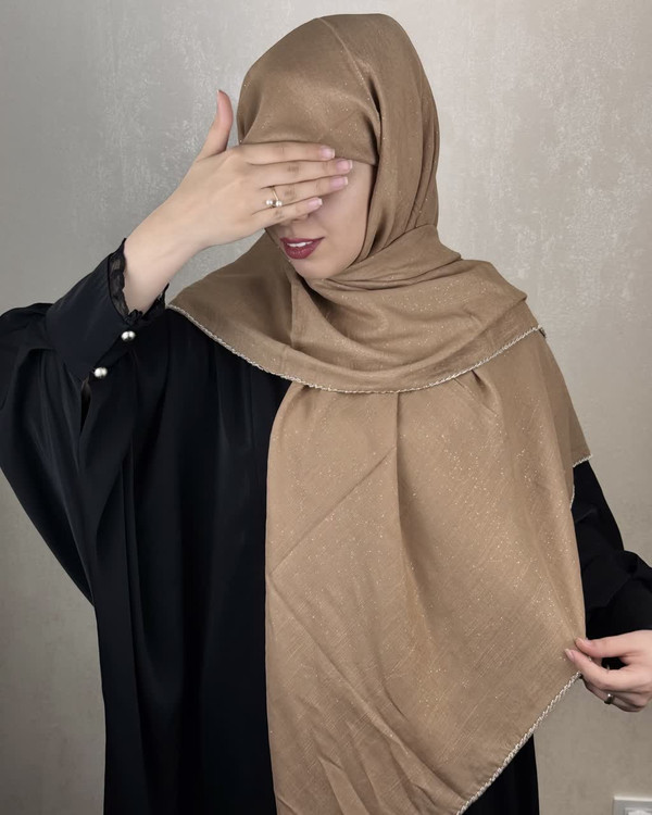 روسری وال اسلپ شاینی جواهر دوزی رنگ بژ