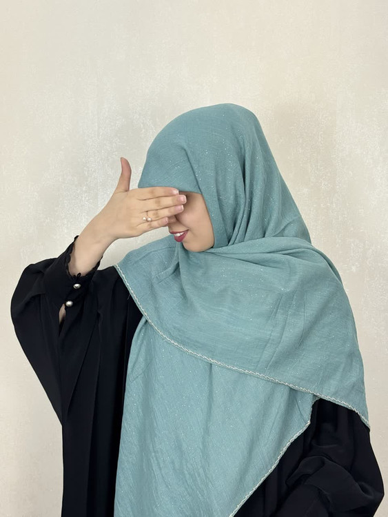 روسری وال اسلپ شاینی جواهر دوزی رنگ سبز تیفانی