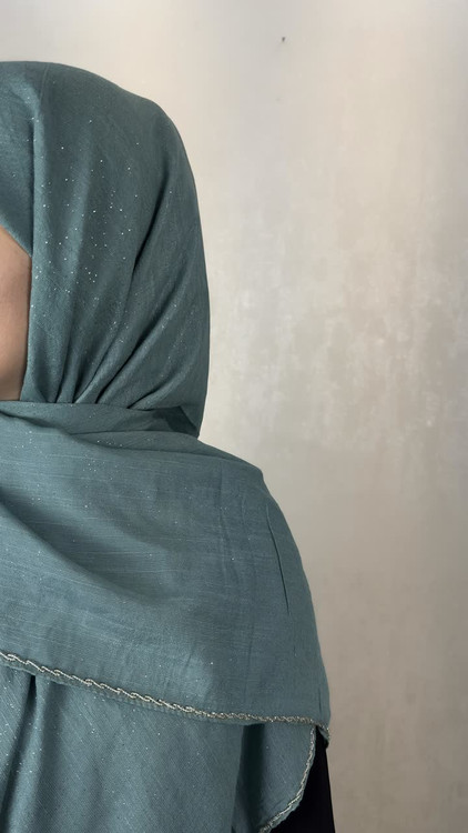 روسری وال اسلپ شاینی جواهر دوزی رنگ سبز تیفانی