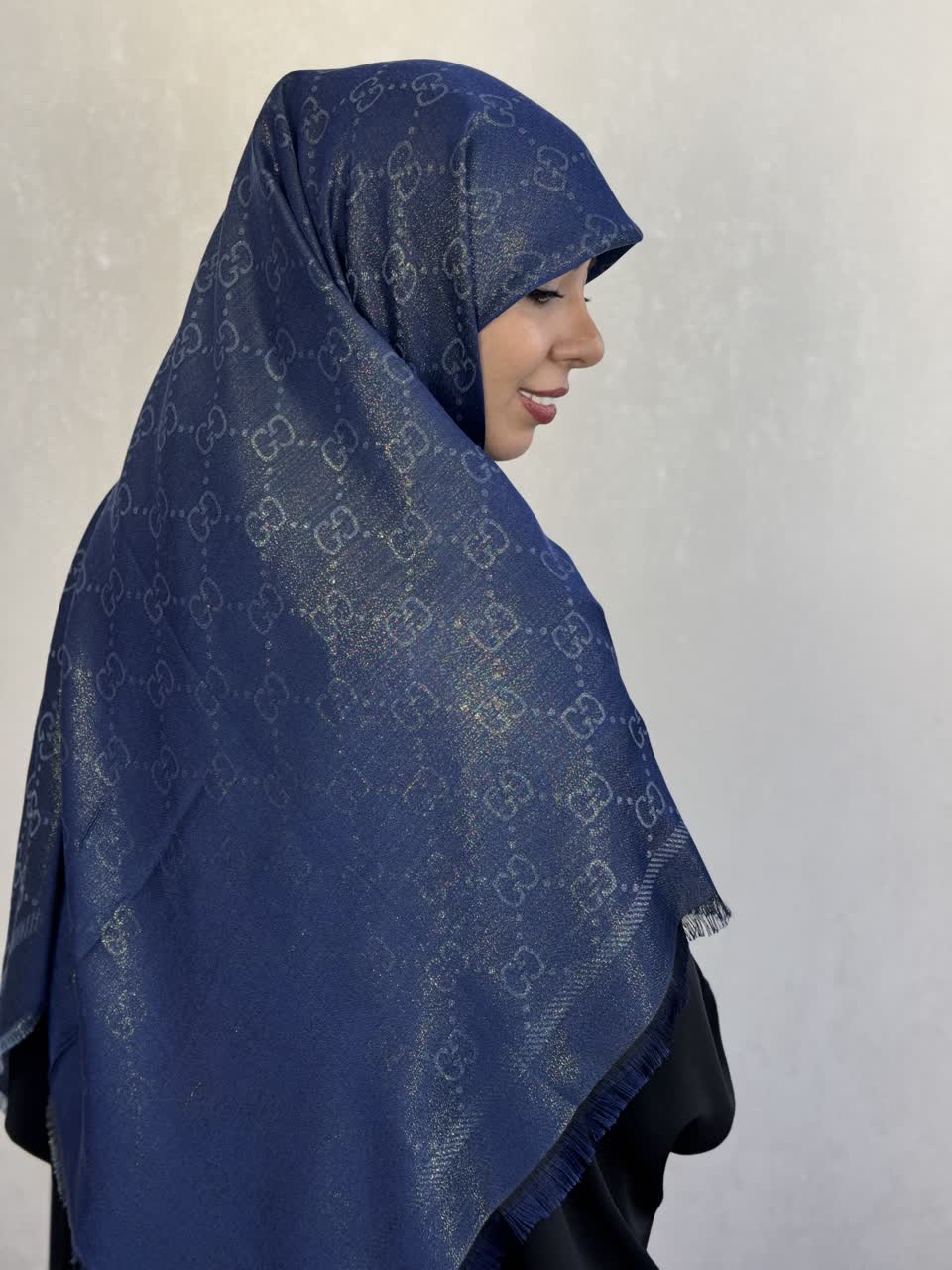 روسری لمه گوچی وارداتی دوریش و شاینی  رنگ سورمه ای
