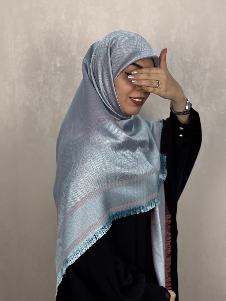 روسری ژاکارد لمه طرح دیورDior رنگ آبی پاستیلی نارنجی