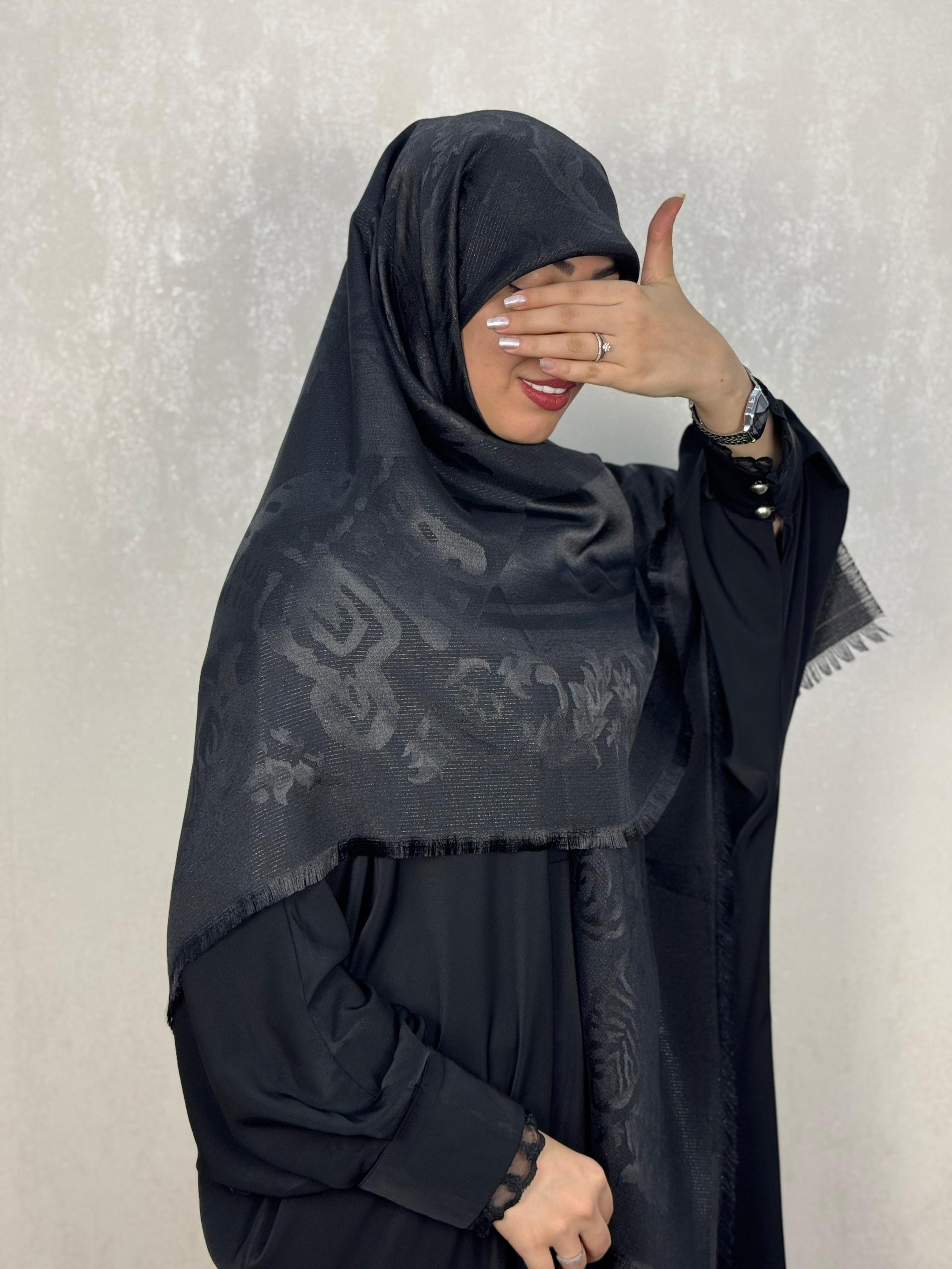 روسری ژاکارد لمه طرح سلطنتی رنگ مشکی