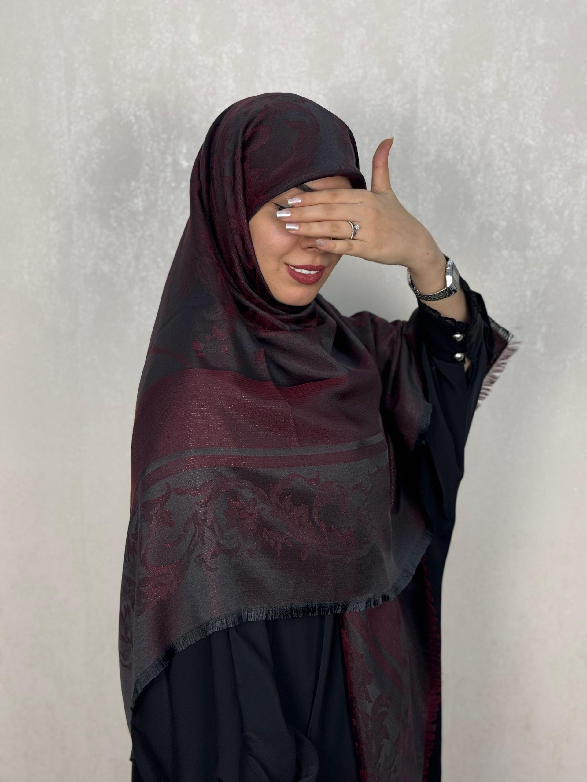 روسری ژاکارد لمه طرح سلطنتی رنگ زرشکی