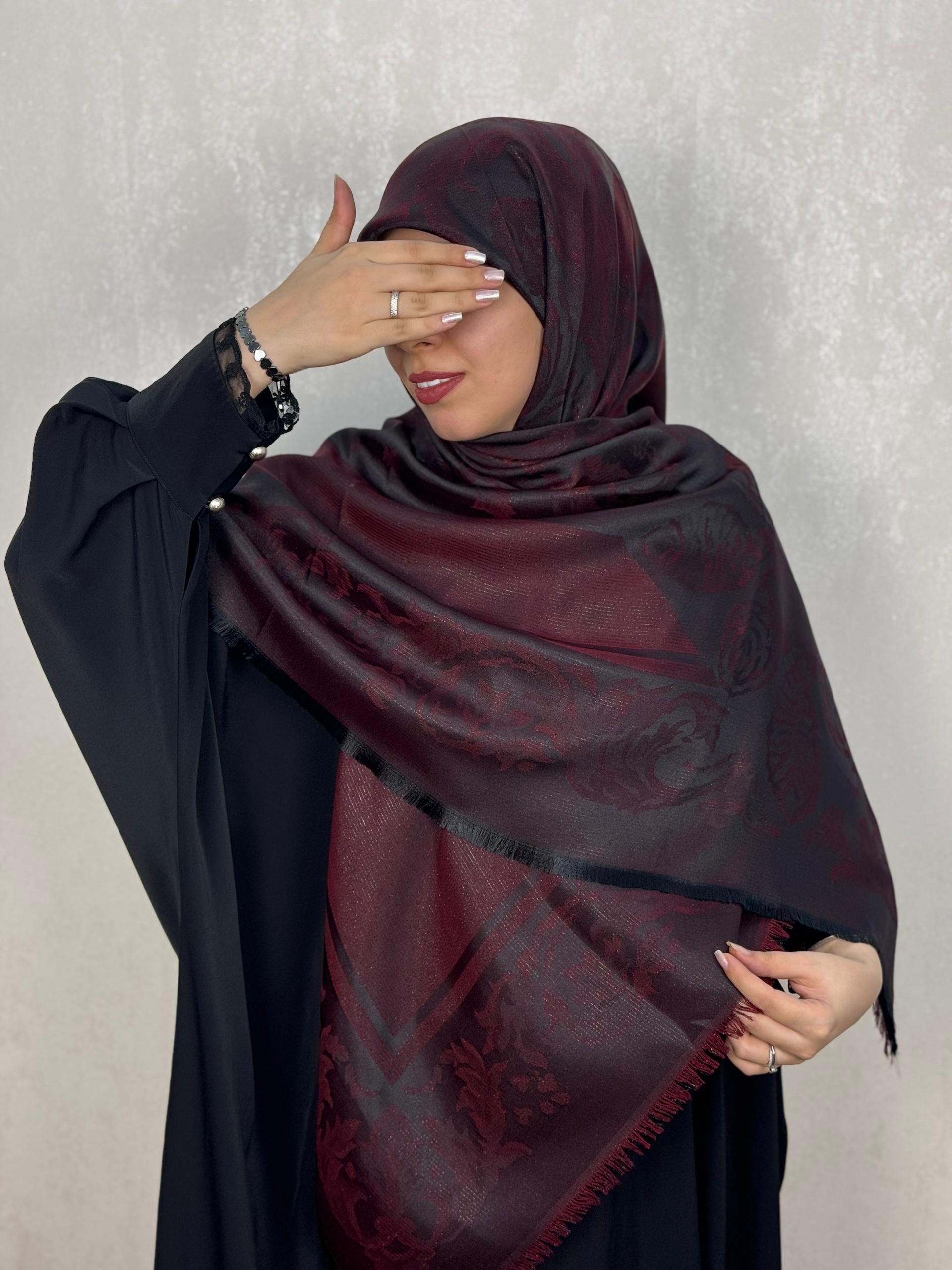 روسری ژاکارد لمه طرح سلطنتی رنگ زرشکی