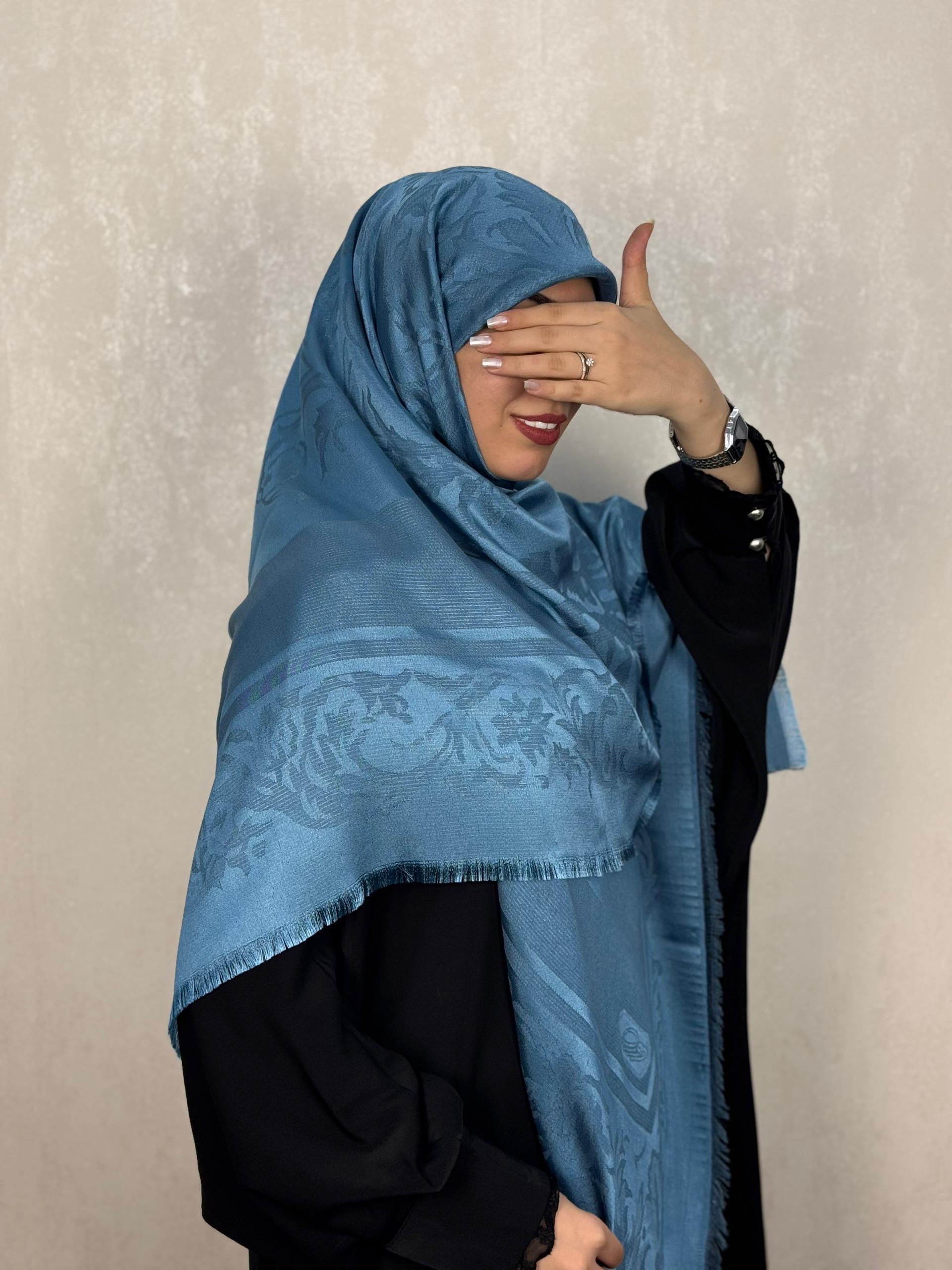 روسری ژاکارد لمه طرح سلطنتی رنگ آبی