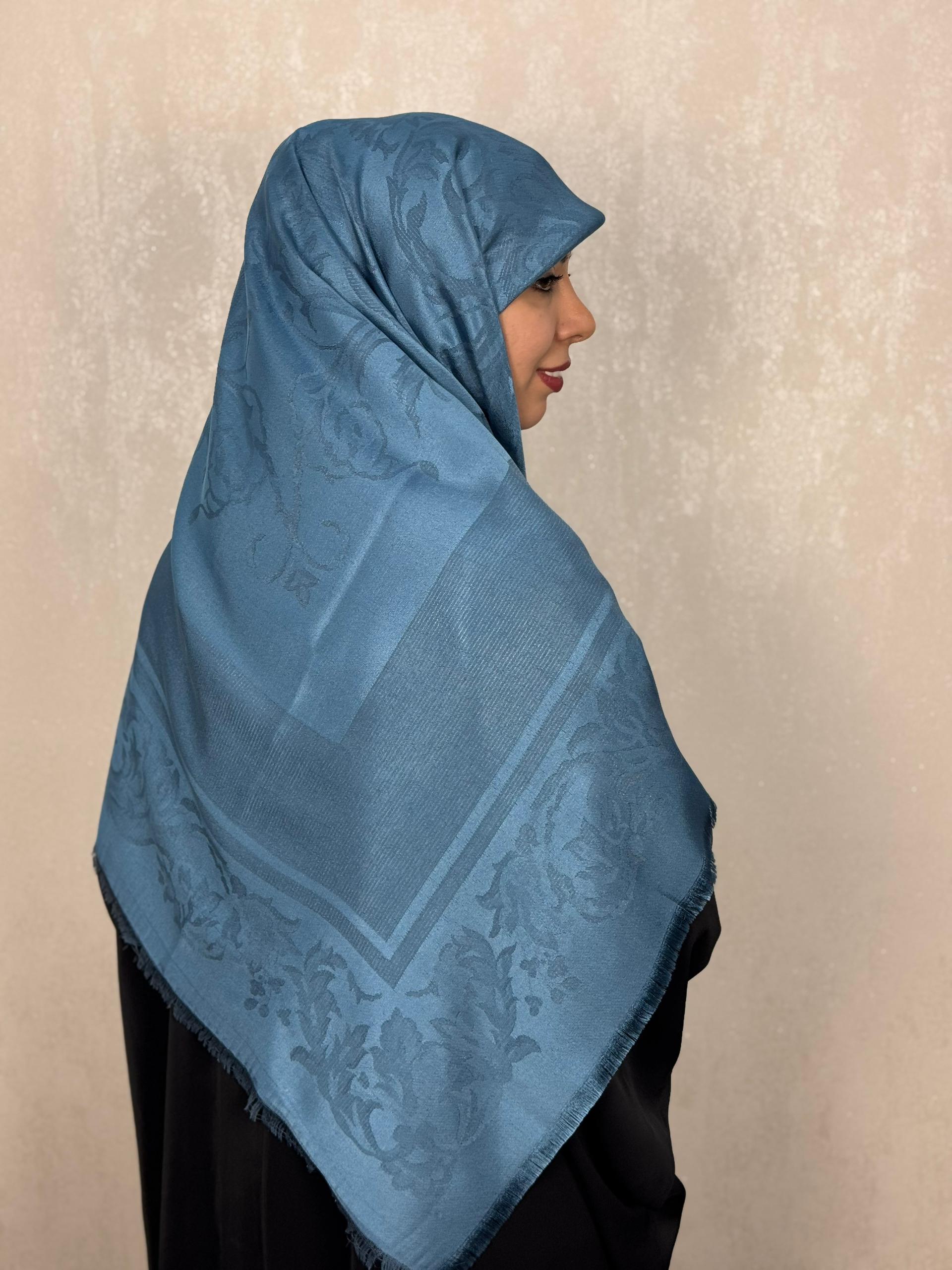 روسری ژاکارد لمه طرح سلطنتی رنگ آبی
