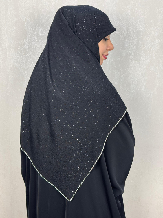 روسری وال اسلپ شاینی جواهر دوزی رنگ مشکی با جواهر های نقره ای