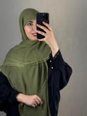 روسری پیلیسه دور دانتل  رنگ کرم سبز صدری