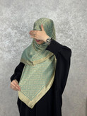 روسری ابریشم ترک دو رو رنگ سبزطلایی