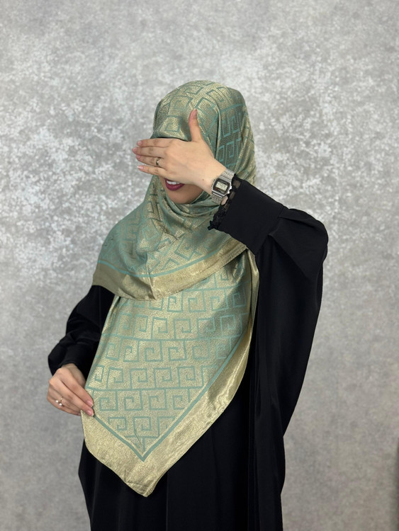 روسری ابریشم ترک دو رو رنگ سبزطلایی