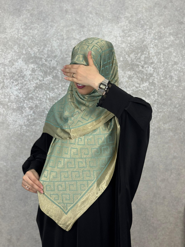 روسری ابریشم ترک دو رو رنگ سبزطلایی