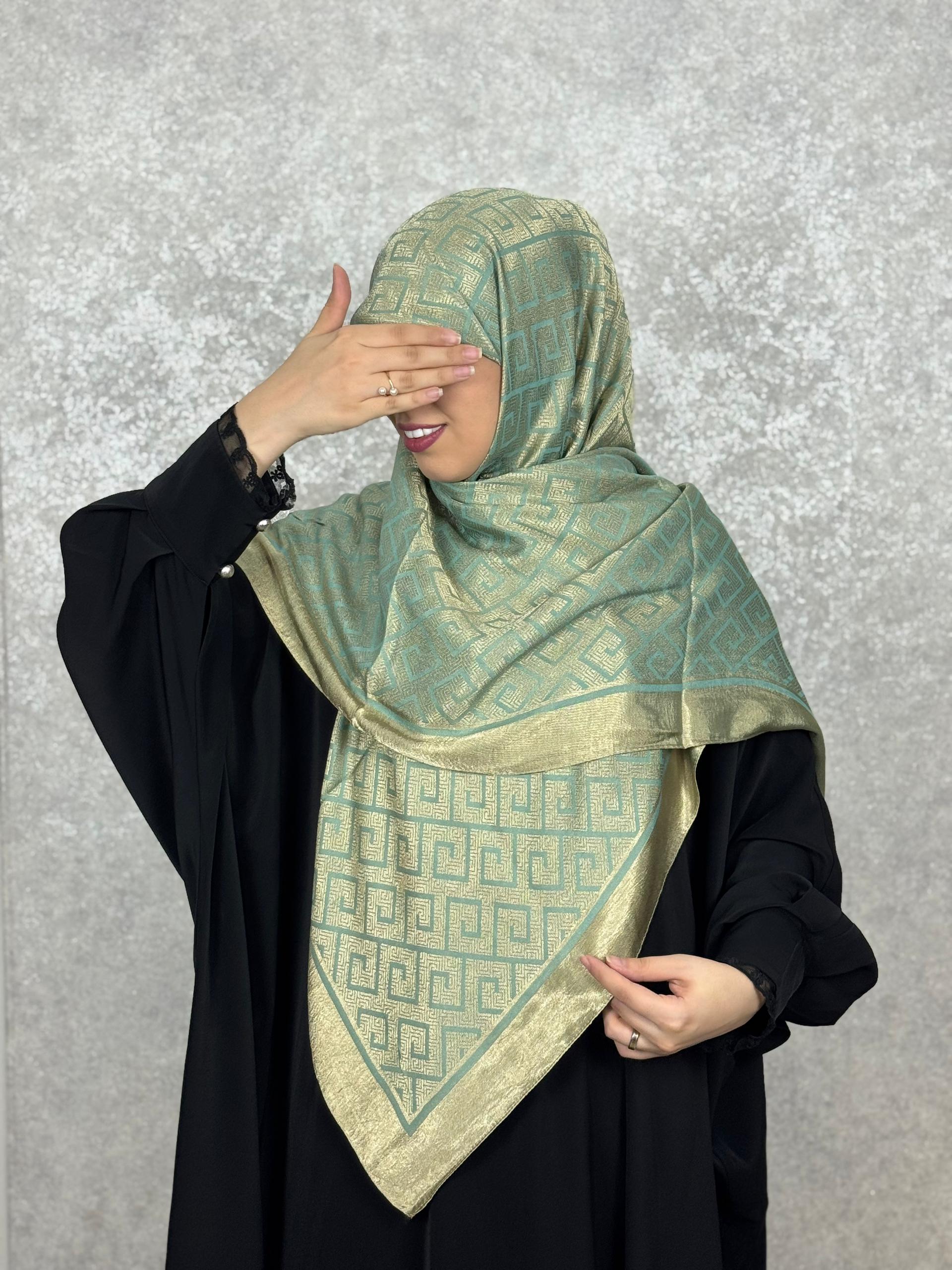 روسری ابریشم ترک دو رو رنگ سبزطلایی