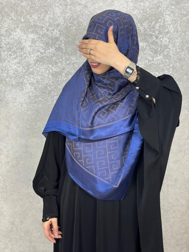 روسری ابریشم ترک دو رو رنگ سرمه ای طوسی