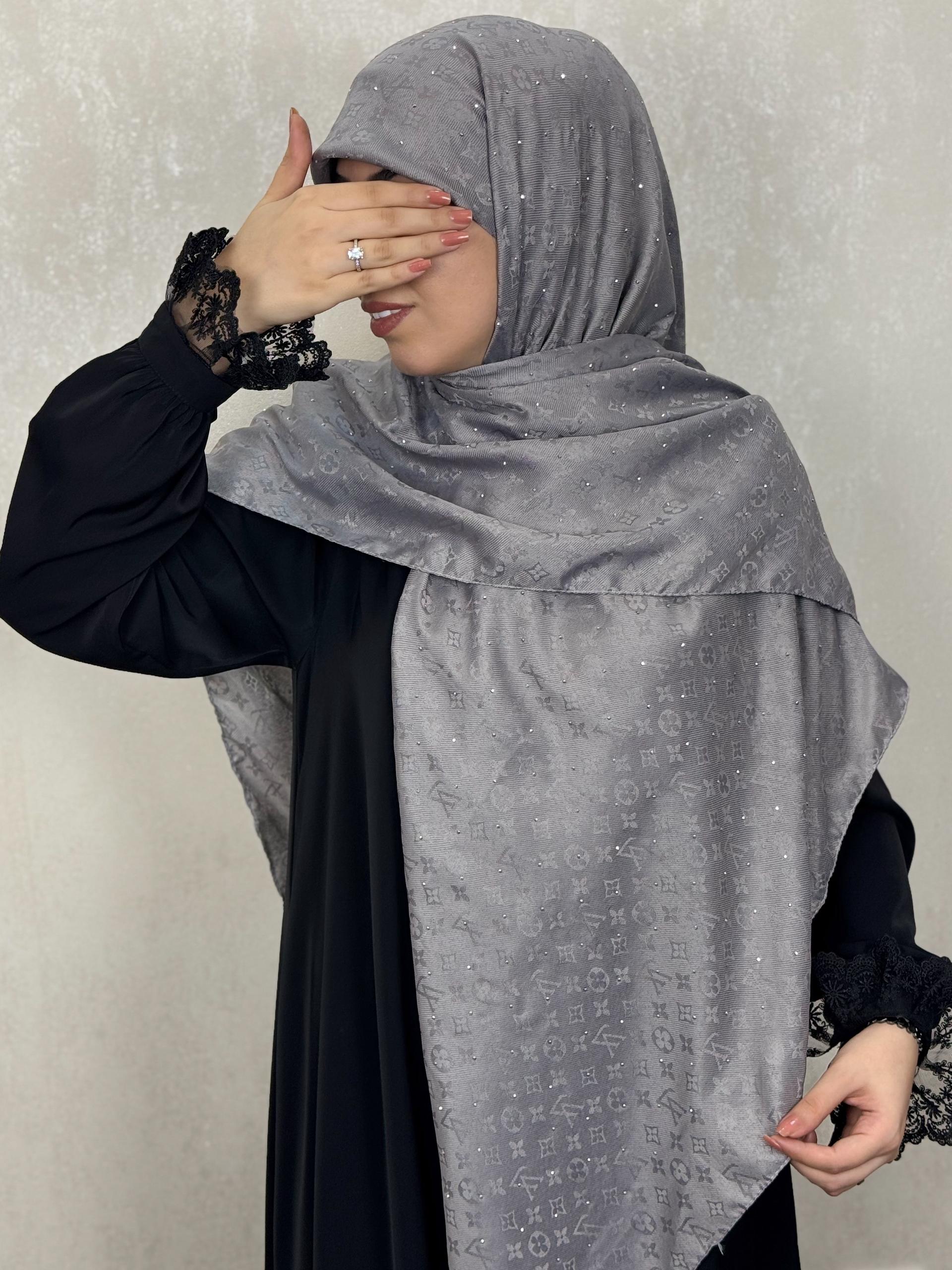 روسری کشمیر   LV نگین دار رنگ طوسی