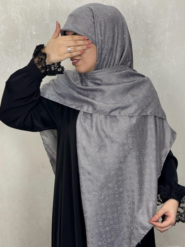 روسری کشمیر   LV نگین دار رنگ طوسی