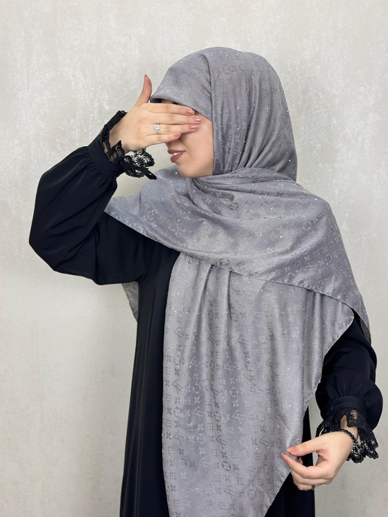 روسری کشمیر LV نگین دار رنگ طوسی