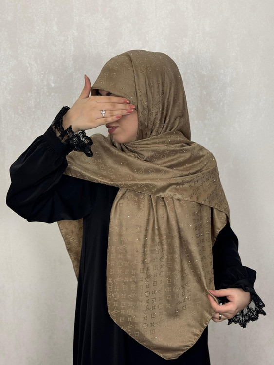 روسری کشمیر LV نگین دار رنگ طلایی مسی