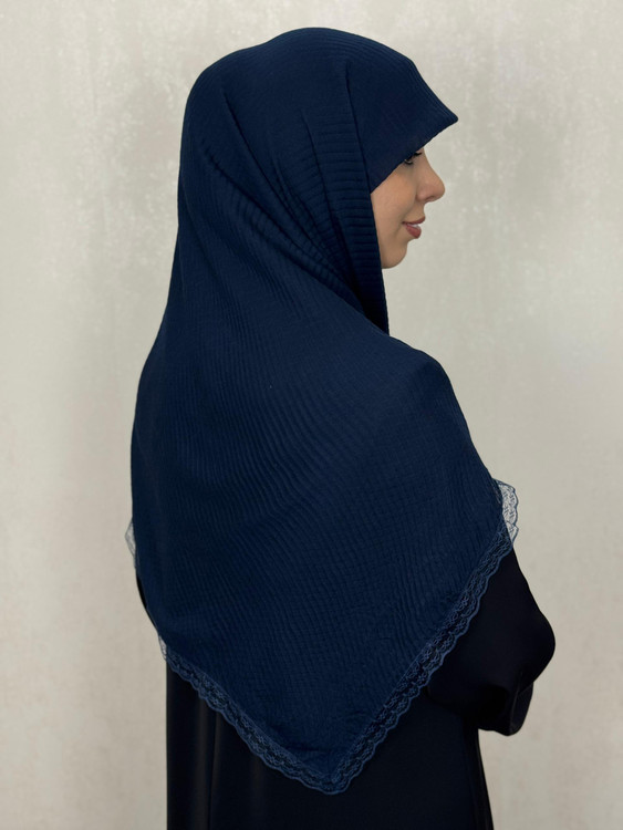 روسری پیلیسه دور دانتل رنگ سورمه ای