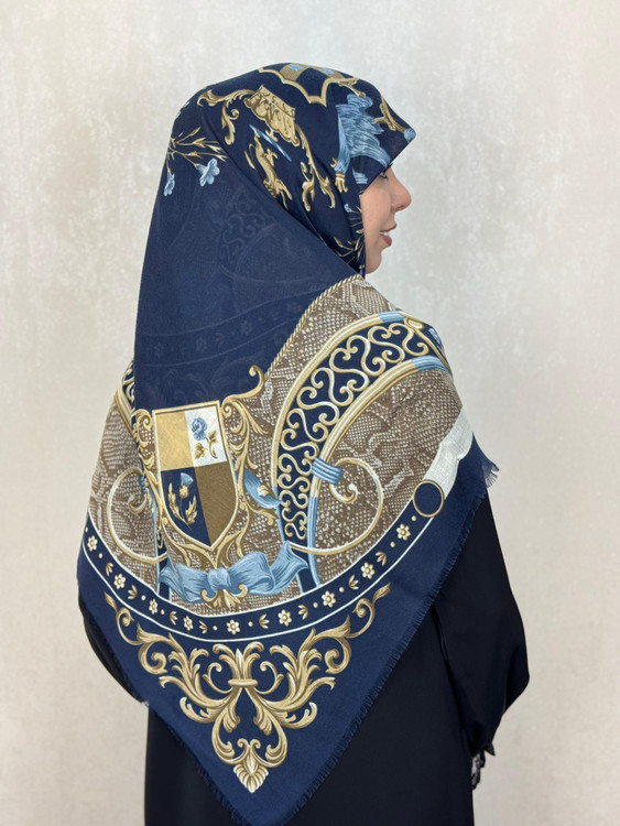 روسری نخی یونیک وارداتی رنگ سورمه ای طرح 002