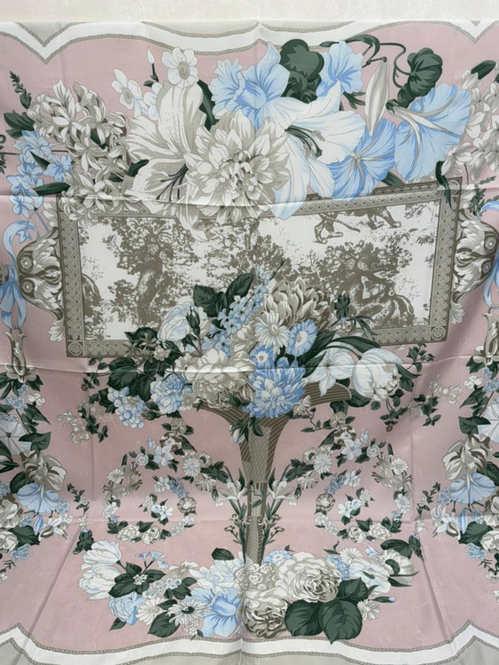 روسری ابریشم ژاکارد دوردست دوز وارداتی رنگ صورتی