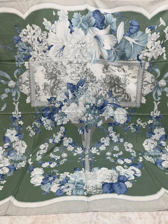 روسری ابریشم ژاکارد دوردست دوز وارداتی رنگ سبز