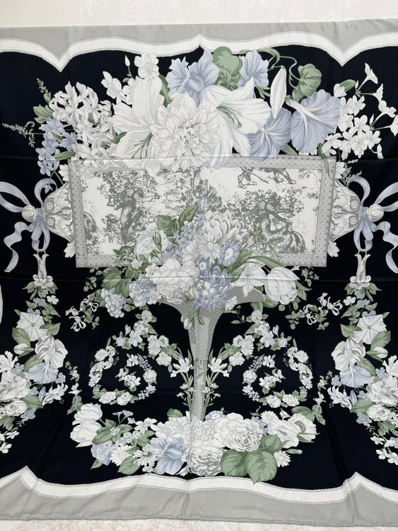 روسری ابریشم ژاکارد دوردست دوز وارداتی رنگ مشکی کد 001