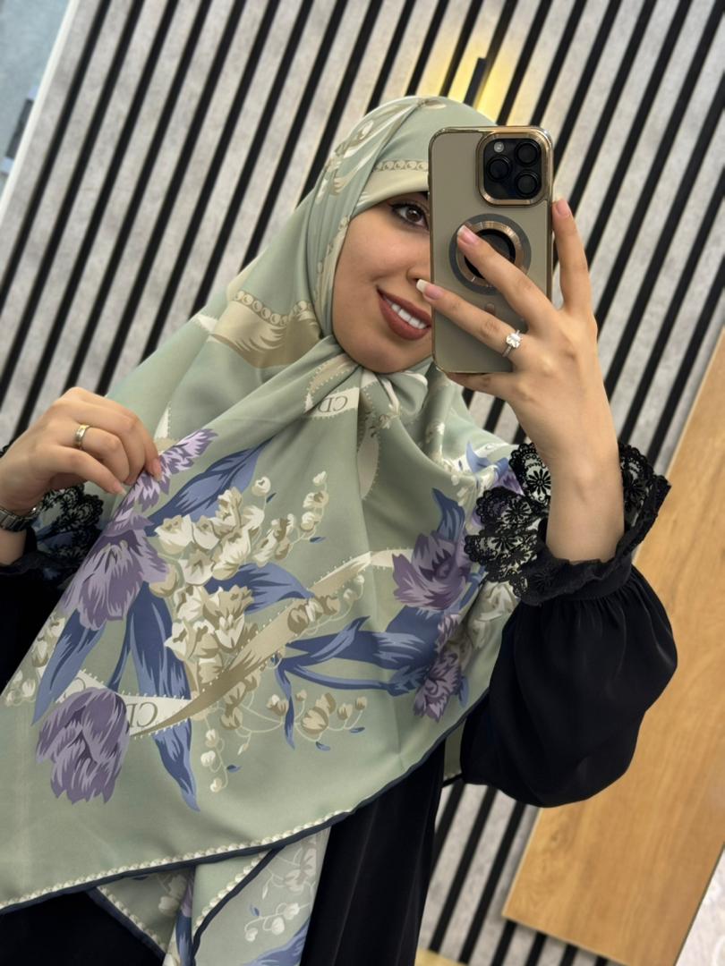 روسری ابریشم توییل وارداتی CD رنگ سبز