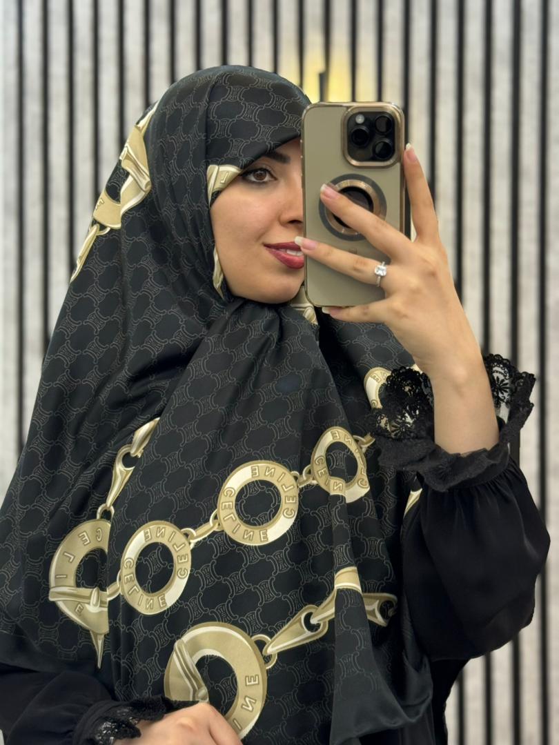 روسری ابریشم توییل وارداتی طرح  زنجیز رنگ مشکی کد001