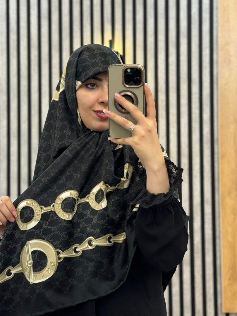 روسری ابریشم توییل وارداتی طرح  زنجیز رنگ مشکی کد001