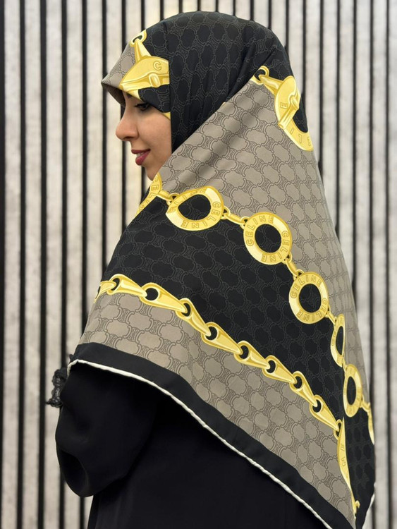 روسری ابریشم توییل وارداتی طرح زنجیر رنگ مشکی کد002