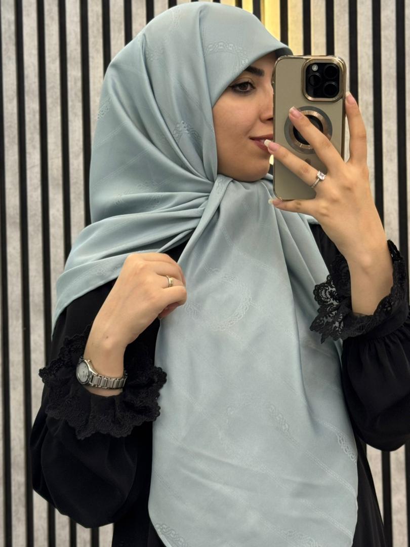 روسری ابریشم ژاکارد دوردست دوز وارداتی رنگ آبی