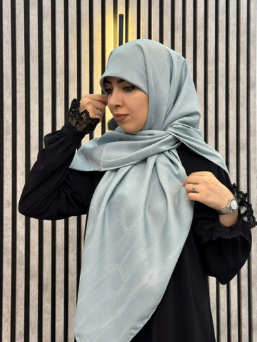 روسری ابریشم ژاکارد دوردست دوز وارداتی رنگ آبی