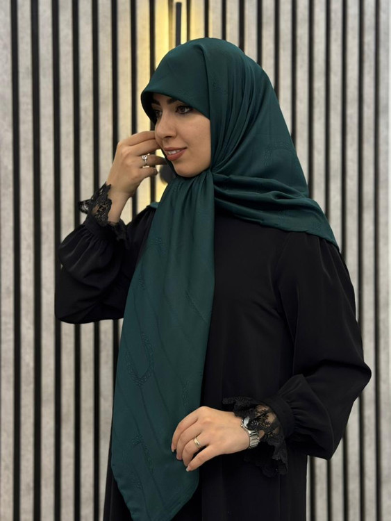 روسری ابریشم ژاکارد دوردست دوز وارداتی رنگ سبز کد 001