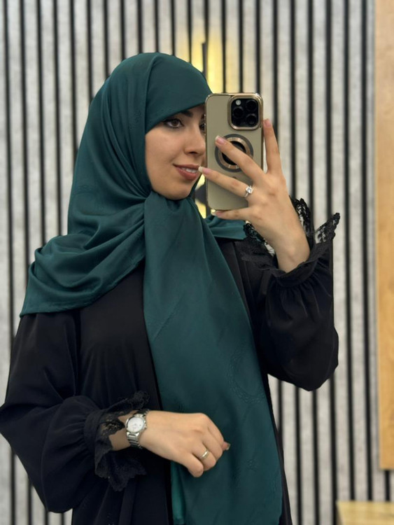 روسری ابریشم ژاکارد دوردست دوز وارداتی رنگ سبز کد 001