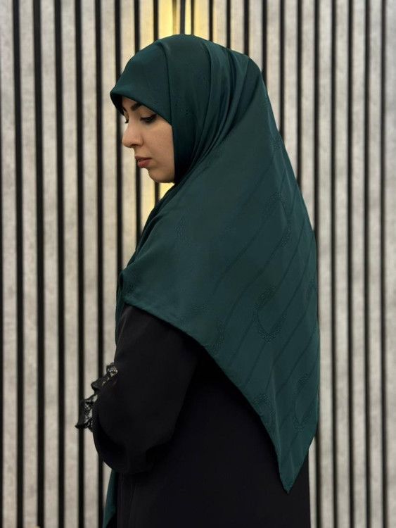 روسری ابریشم ژاکارد دوردست دوز وارداتی رنگ سبز کد 001