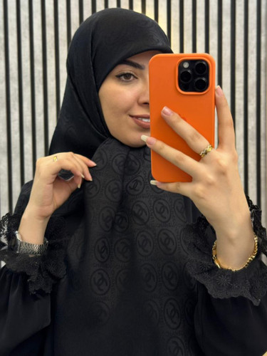 روسری ژاکارد نخ رنگ مشکی قواره 120 طرح 01