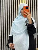 روسری وال اسلپ پتینه نگینی طرح چنل (شنل) رنگ آبی پاستیلی
