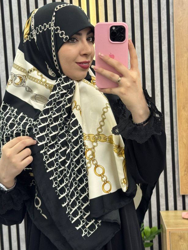 روسری ابریشم توییل قواره۱۴۰ کالکشن مشکی