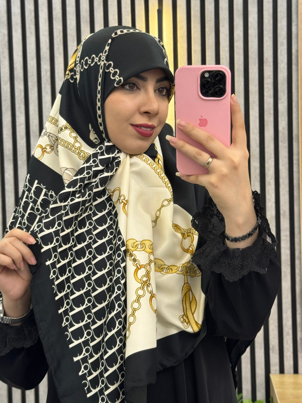 روسری ابریشم توییل قواره۱۴۰ کالکشن مشکی